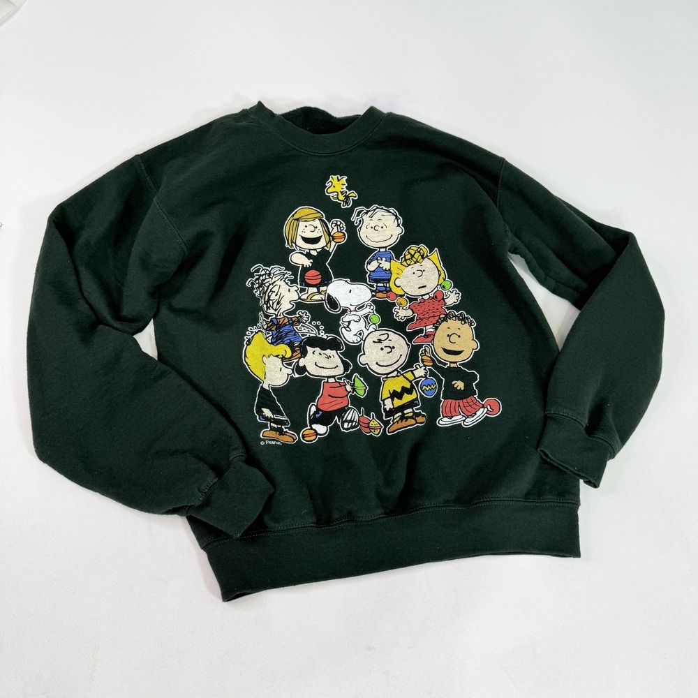 Peanuts Sweatshirt Youth XS Green Junk Food Crewneck Snoopy Charlie Brown
